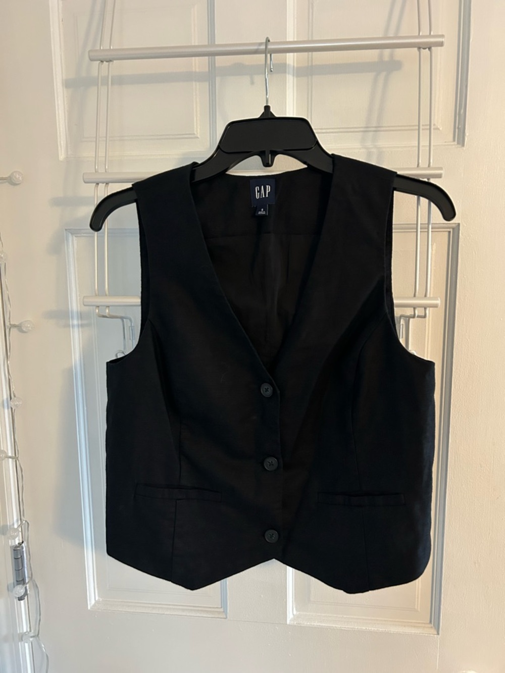 GAP Black Tailored Linen Blend Button Vest